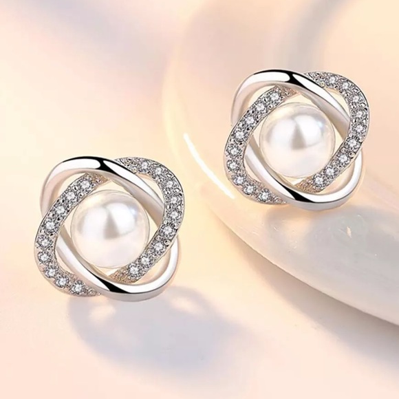 💍 Luxury Twisted Zircon Pearl S 925 Earrings 💍 - Picture 2 of 3